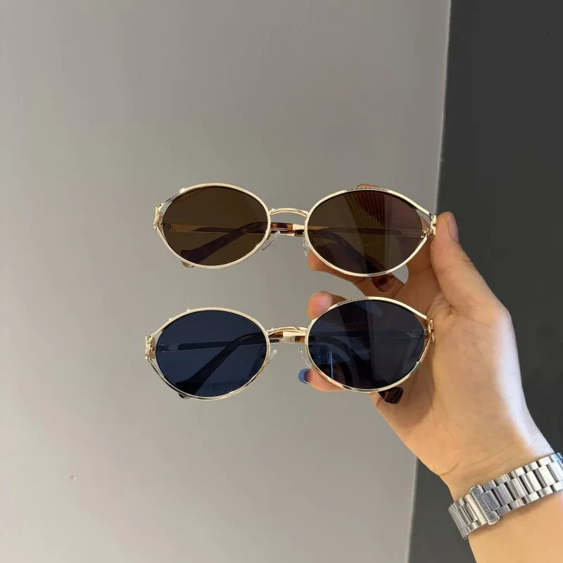 New Fashion Brand Oval Sunglasses for Women Retro Small Frame Woman Man Metal Cat Eye Glasses Shades UV Protection Sun Glasses
