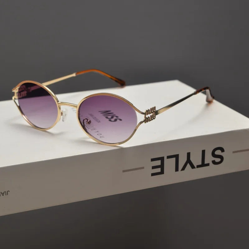 New Fashion Brand Oval Sunglasses for Women Retro Small Frame Woman Man Metal Cat Eye Glasses Shades UV Protection Sun Glasses